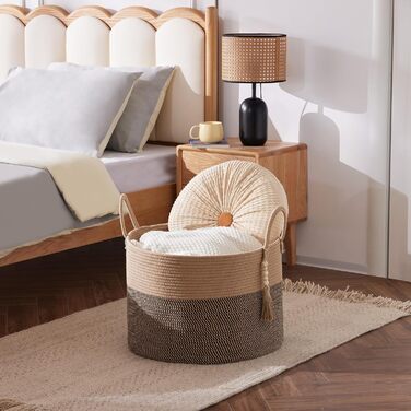 Кошик для білизни YOUDENOVA плетіний великий 65L, 50x33 см (жутовий & чорний)