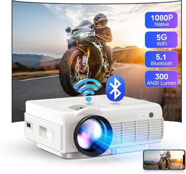 Beamer YEZMEK 5G WiFi Bluetooth: Міні проєктор LED 1080P Full HD з підтримкою 4K, Wi-Fi, Bluetooth, HDMI, USB, TF для дому та кінотеатру