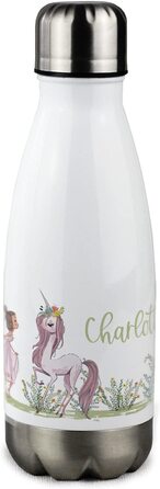 Ізольована пляшка для пиття для дітей, термос з нержавіючої сталі для школи, спорту, персоналізована подарункова пляшка для води з мотивом (єдиноріг з феєю, 350 мл)