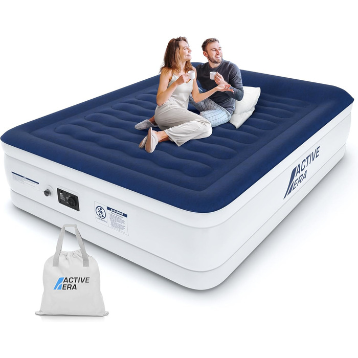 Надувне ліжко Active Era Luxus для 2 осіб з електричним насосом та інтегрованим подушками, 200 x 150 x 36.5 см - ідеально для кемпінгу та гостей