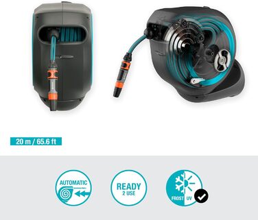 Шланг садовий Gardena RollUp M (бірюзовий) 20м: гнучкий, з поворотним барабаном, з кріпленням для стіни, з розпилювачем та 20м шлангу