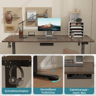 Електричний стіл Airfish з регулюванням висоти 140x70 см, з кабельною масою, USB-порт, для офісу та дому, стіл-трансформер з нагадуванням про сидячий спосіб життя (Ніжний горіх)