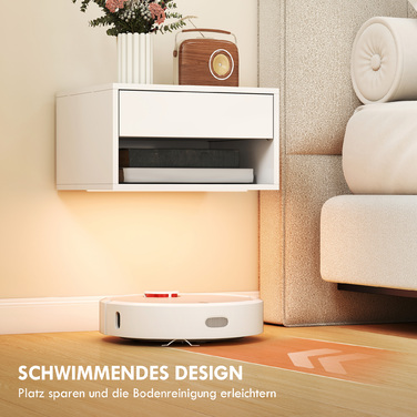 Набір з двох приліжних тумбочок з RGB-підсвіткою, приліжкові тумбочки з плавною конструкцією з висувним ящиком та відкритою полицею, білий