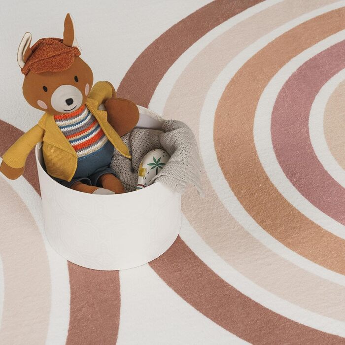 Дитячий килим Килим Дитяча кімната Круглий ігровий килимок Дитячий килимок, який можна прати до 30 градусів Сонце Веселка Напис Мотив, Розмір Колір (160 см Круглий, Рожевий)