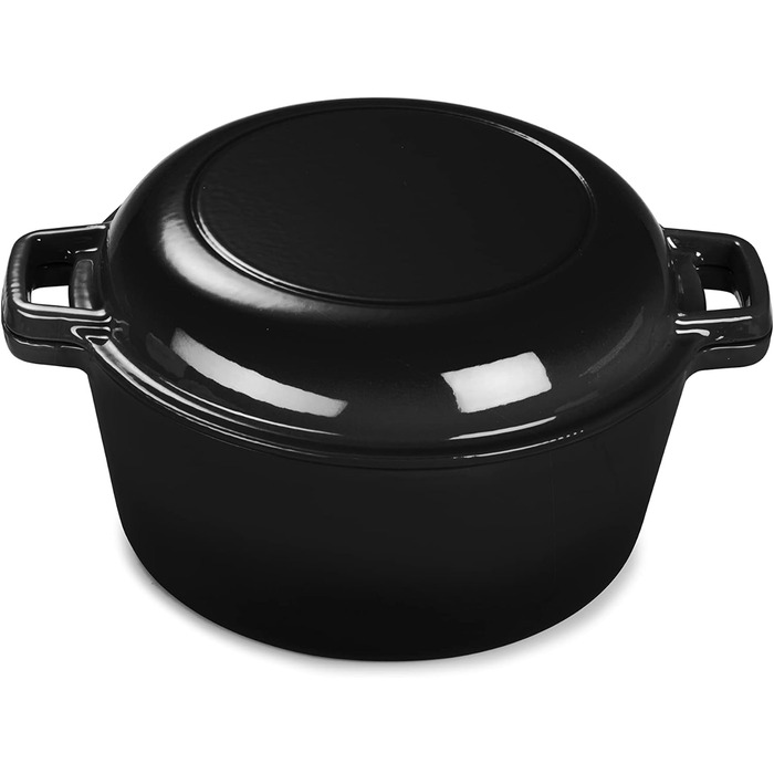 Набір Echtwerk для запікання та сервірування 2-в-1, чавунна сковорода з кришкою, чавунна каструля з емальованим покриттям, підходить для духовки, гриля, барбекю та індукції, 3,5 л, Ø 25,3 см (чорний)