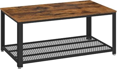 Журнальний столик VASAGLE, стіл для вітальні з 2 рівнями, з сітчастою полицею, тумба під телевізор, металевий каркас, регульовані ніжки, для вітальні, індустріальний стиль, вінтажний коричнево-чорний LCT6 106,2 x 45 x 60,2 см (Ш x В x Г) журнальний столик