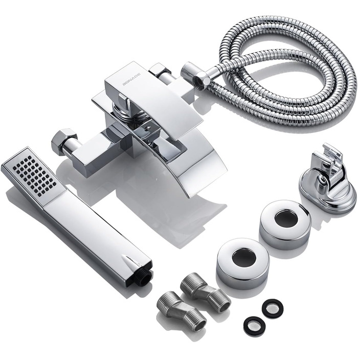 Набір для ванни з водоспадом: змішувач, душова лійка, шланг, кріплення для стіни (хром)
