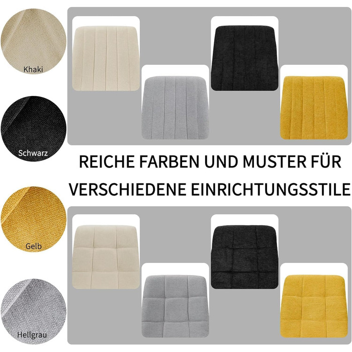 Набір з 4-х оббитих стільців для їдальні з металевими ніжками, льонова тканина, шаховий візерунок, для вітальні, спальні, кухні, лоджії, рецепції, бежевий колір
