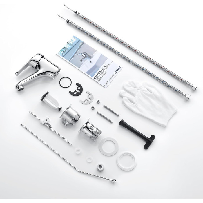 Змішувач для ванної кімнати Auralum з витяжною штангою, однорідний змішувач для раковини з комплектом зливу, хром. Змішувач для раковини, змішувач для ванної кімнати, одноручний змішувач, змішувач для раковини для ванної кімнати