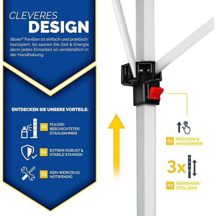 Павільйон Tillvex 3x3м водовідштовхувальний з 4-ма мішками з піском | Pop-Up павільйон, стабільний та регульований по висоті | Садовий намет з UV захистом 50+ | Намет для вечірок з сумкою для саду (Антрацит) 3x3м, без стін