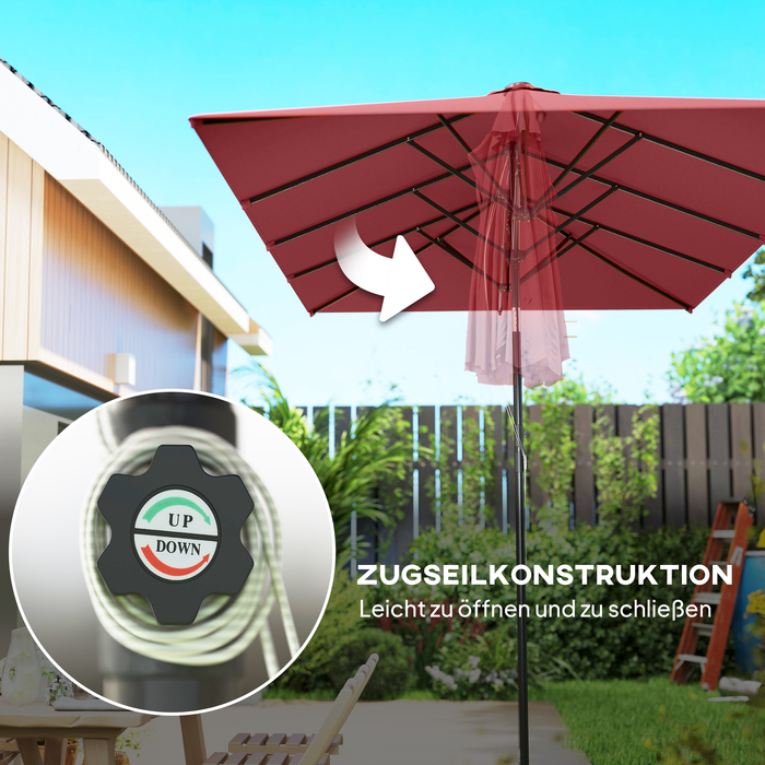 Великий сонцезахисний парасоль, регульована висота, нахил, 150x295x170-214 см, Бордовий