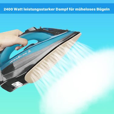 Парове прасування без дротів 2400 Вт: бездрове прасування з керамічною підошвою, вертикальне прасування, захист від накипу, самоочищення та резервуаром для води. Колір: блакитний