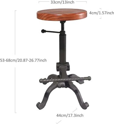 Стілець-табурет Topower Industrie Retro Vintage з дерева, стилі фермерський, регульована висота, чорний