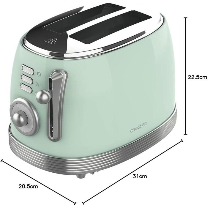 Тостер Cecotec Toast&Taste 800 Vintage Green, 850 Вт, 2 відділення, зелений, нержавіюча сталь, ретро-дизайн