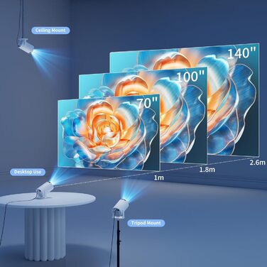 Смарт проєктор Yoton Y4 Mini Beamer: 1080P, WiFi, Bluetooth, Android TV, корекція трапецеїдальних спотворень, для домашнього кінотеатру, сумісний з Phone/PC/Mac/Switch, білий