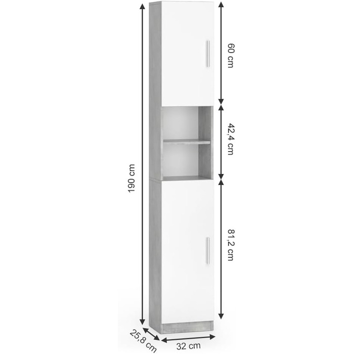 Шафа для ванної кімнати Vicco Luis, 32x190 см, бетон