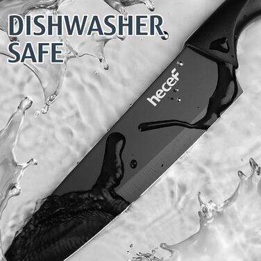 Набір кухонних ножів Hecef 15 предметів з бруском, чорний, з антипригарним покриттям, можна мити в посудомийній машині, самозаточуваний брусок, ергономічні ручки, кухонний набір ножів для початківців та кулінарів-ентузіастів