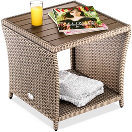 Розкладний столик з ротангу Polyrattan кремового кольору 40x45x45 см з акацієвим деревом