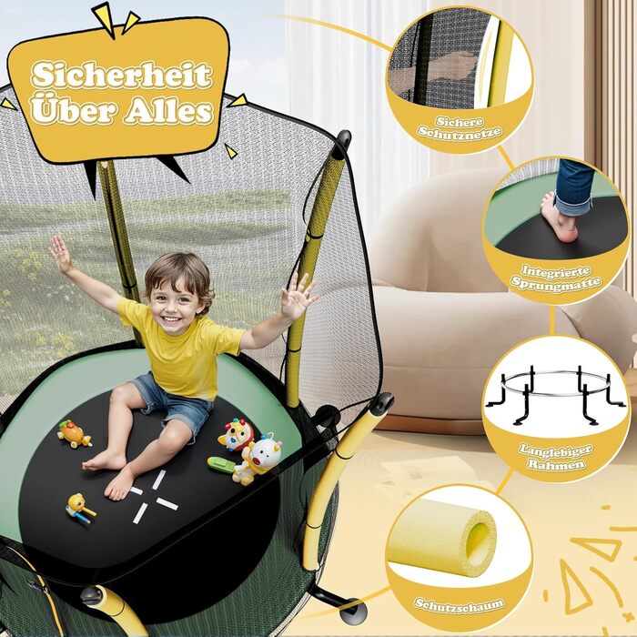 Батут дитячий JUMMICO з захисною сіткою Ø145 см, до 50 кг, для дітей від 3 років, жовтий