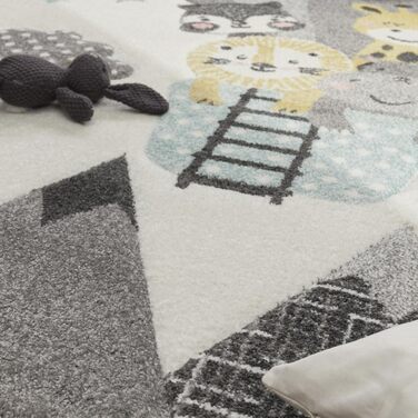 Домашній килим Дитяча кімната Хлопчик Дівчатка Дитячий килимок Ігровий килимок Короткий ворс 3D оптика Гори Зірки Хмари Тварини Кремово-сірий Синій Жовтий, Розмір 160x230 см