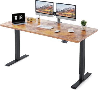 Регульований стіл MAIDeSITe S1 Pro: електричний підйом, LED-панель, 160x80 см, чорний каркас + vintage brown стільниця