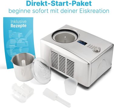 Машина для приготування морозива та йогурту ProfiCook® ICM 1091 N з нержавіючої сталі | Морозиво за 20 хвилин | Об'єм до 1500 мл | З компресором | Для морозива та замороженого йогурту | В комплекті рецепти, шпатель для морозива та мірний стакан | Нова мод