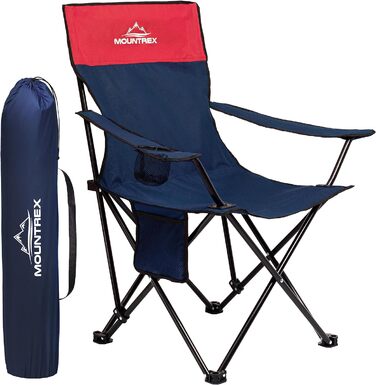 Крісло для кемпінгу MOUNTREX складне (до 120 кг) - Розкладне крісло з регульованим підлокітником - Крісло для риболовлі, пляжне крісло - складне, компактне та легке - Крісло для кемпінгу з підстаканником і сумкою (синій)
