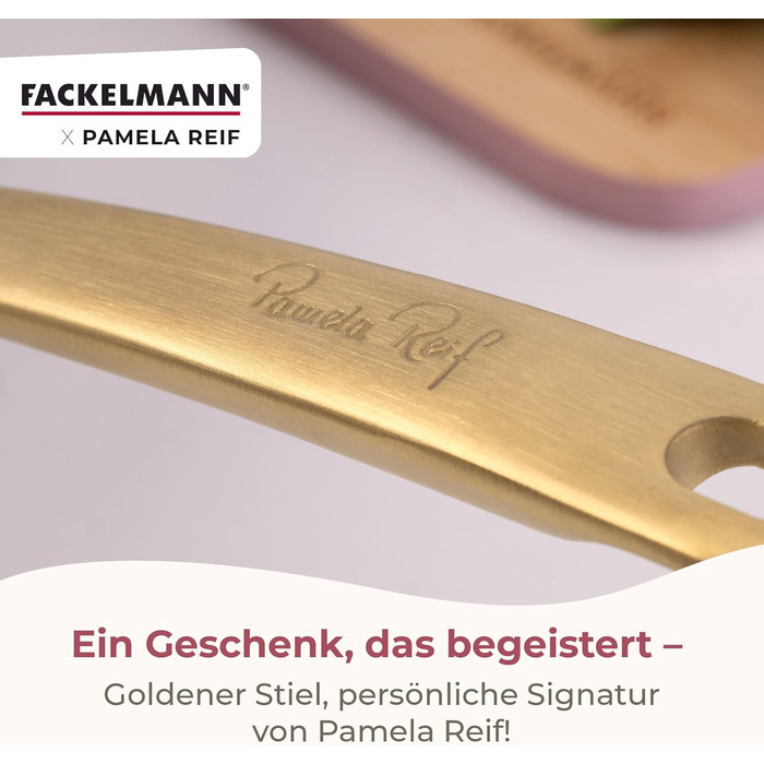 Набір сковорідок Fackelmann x Pamela Reif 3 шт. (20, 24, 28 см) – з переробленого алюмінію, бежевий, керамічне покриття без PFAS, стійке до 160°C, для всіх типів плит