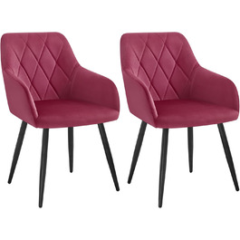 WOLTU Набір з 2 кухонних стільців з підлокітниками, для вітальні, кухні, їдальні. М'які стільці з оксамитовим покриттям, металеві ніжки, Бордовий колір