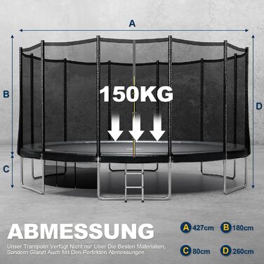 Батут JUMMICO вуличний Ø427 см з драбиною та сіткою захисту, чорний - для дітей та дорослих, сертифікат GS