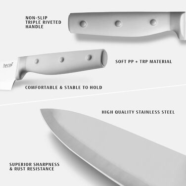 Набір ножів Hecef 14 предметів з дерев'яним блоком, професійний набір кухонних ножів з нержавіючої сталі, з шліфувальником, ножицями та ножем для стейка (сірий)