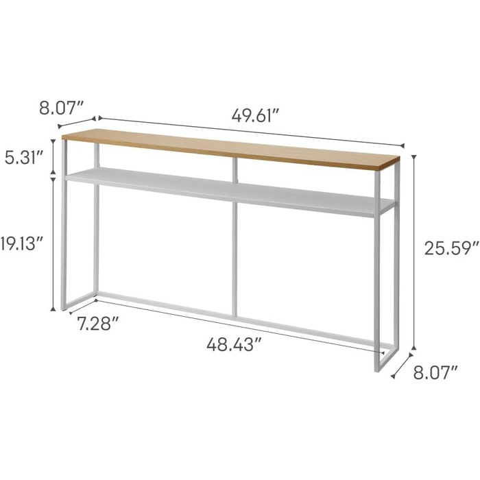 Консольний столик Yamazaki 2028 з полицею, білий, сталь/дерево, мінімалістичний дизайн, 126x20.5x65 см