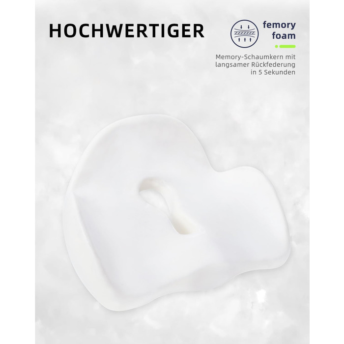 Ортопедична подушка для сидіння, подушка для офісного крісла: ергономічна, з піною з пам'яті, для полегшення болю в куприку та ішіасі, великий розмір