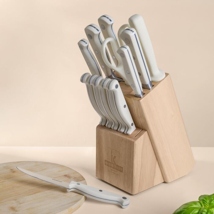 Набір кухонних ножів Kasanova з дерев'яним бруском: 11 ножів, ножиці, точилка - повний набір для кухні