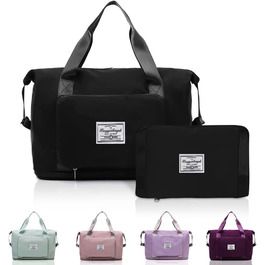 Дорожня сумка складна великої ємності, Дорожня сумка QLFJ-FurDec з відділенням для сухого та вологого одягу, жіноча спортивна сумка Weekender, водонепроникний портативний дорожні сумки (чорний)