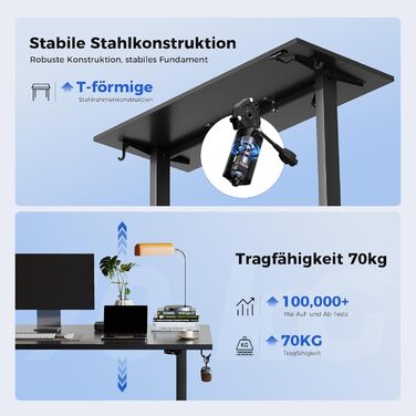 Регульований стіл Agilestic 100x60 см, електричний, з пам'яттю, чорний. Ергономічний стіл для роботи та комп'ютера