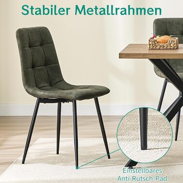 LEWE Комплект обідніх стільців для кухні та вітальні, зелені. Сучасні стільці з металевими ніжками та м'яким сидінням з технічної тканини (2 шт.)
