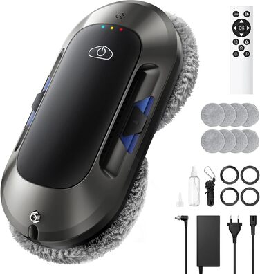 Робот для миття вікон 6000Pa з подвійною насадкою, електричний, з пультом дистанційного керування, 3 режими миття, інтелектуальна навігація, розпізнавання країв, система безпеки, для гладких поверхонь, W23d