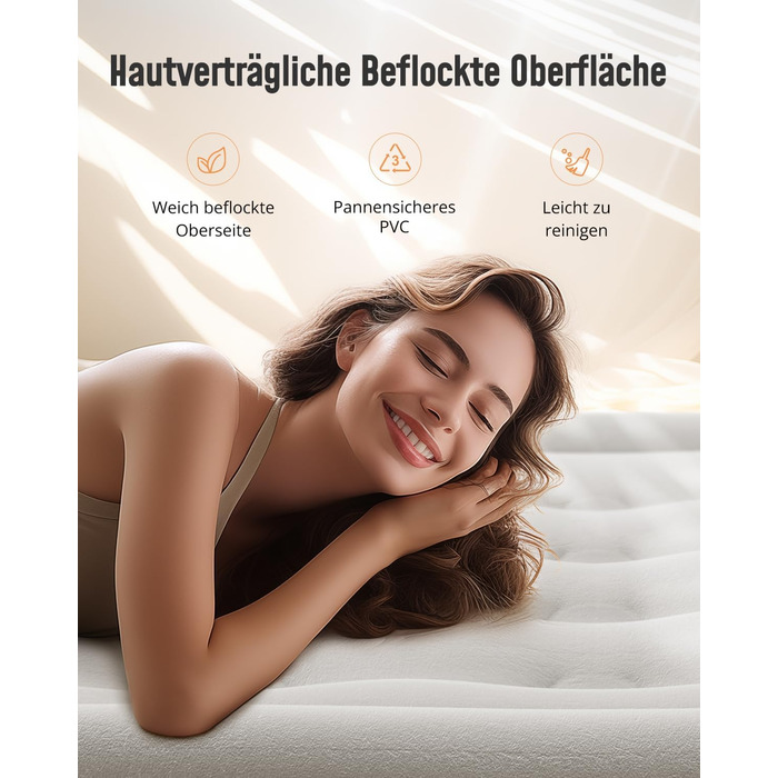 Надувне ліжко Airefina з самонадувною функцією та вбудованим насосом. Розмір 203x152x46 см (подвійне). Для кемпінгу та дому. Міцне гостьове ліжко.