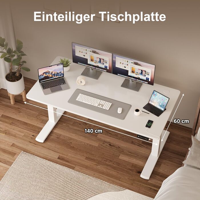 Регульований за висотою стіл JUMMICO з підсвічуванням, 140 x 60 см, білий. Електричний стіл з пам'яттю, для роботи стоячи та сидячи, комп'ютерний стіл.