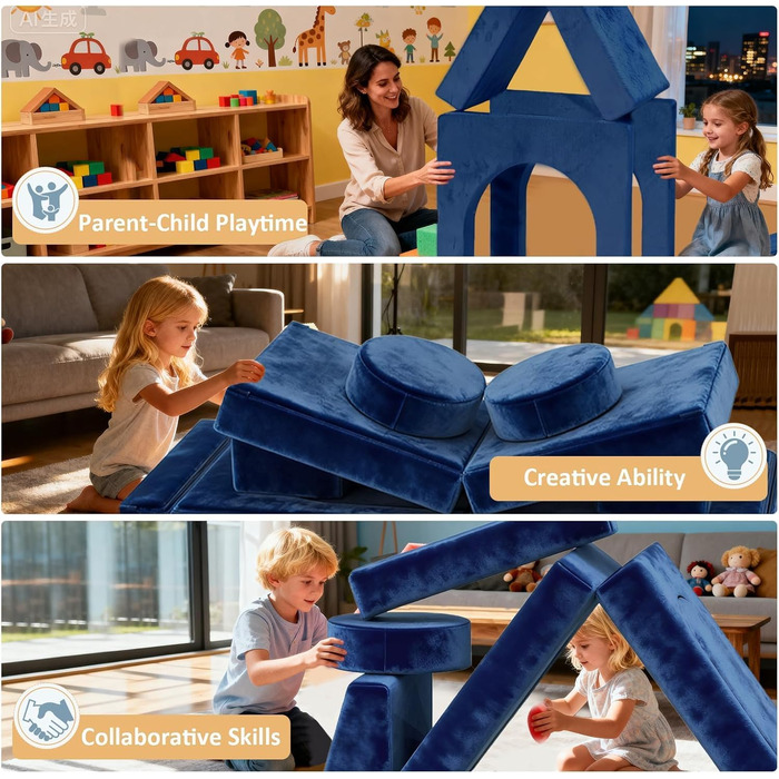 Модульне дитяче диван-конструктор 12 в 1 – сертифікат CPC, дитячий диван-трансформер, дитячий кушетка з міцних пінопластових подушок, ідеальний для дитячої кімнати