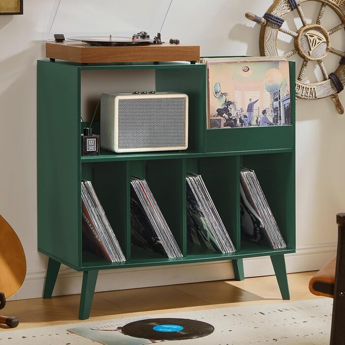 Підставка для платівок велика з місцем для зберігання, для програвачів, 300 альбомів, зелений колір, для музичної кімнати та вітальні