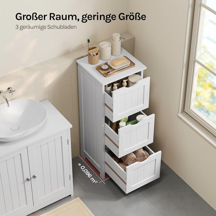 Шафа для ванної кімнати WOLTU, вузька шафа з 3 висувними ящиками, 32 x 30 x 81 см, для ванної, вітальні, спальні, кухні, сучасний дизайн, білий колір, BZS123ws