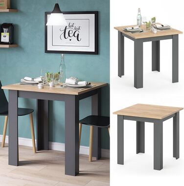 Стіл обідній Vicco Karlos, 80x80 см, дуб/антрацит, для їдальні