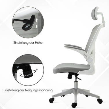 Ергономічний стілець Vinsetto Office Chair з підголівником і функцією гойдалки, регулюється по висоті в сірому кольорі, 65 x 64 x 114-122 см