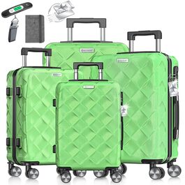 Набір дорожніх валіз KESSER з ABS-пластику, 4 предмети: жорсткі валізи з кодовим замком, вагами та гаманцем, колеса 360°, колір Apple Green