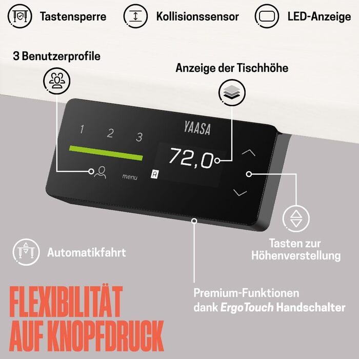 Рамка Yaasa Frame S для столу, регулювання висоти, USB-порт, 2-х рівневий телескопічний механізм, блокування клавішами (білий)