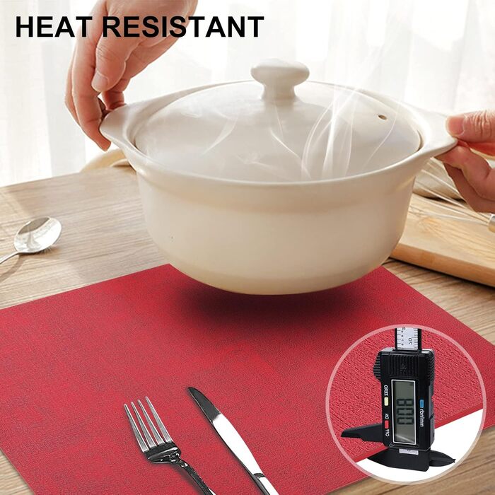 Набір підставок під тарілки з екошкіри, 6 шт. - Водостійкі, легко миються, для кухні та обіднього столу (Червоний, Середній)