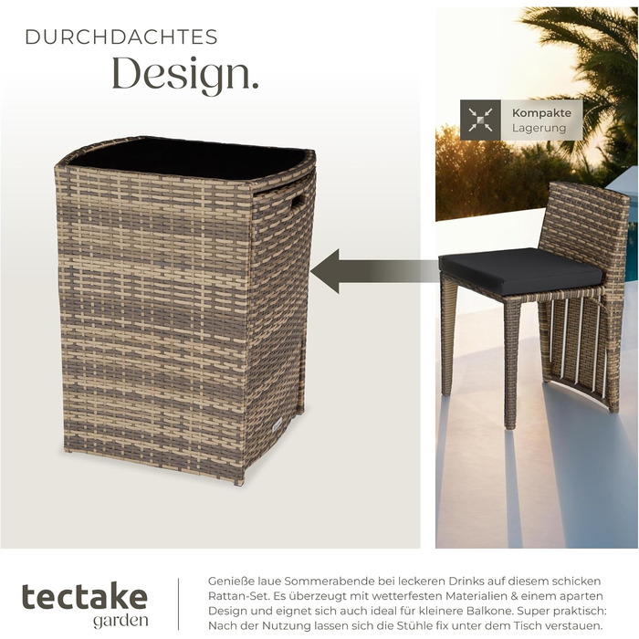 Набір бістро Tectake Poly Rattan, 2 стільці та стіл, група відпочинку на відкритому повітрі - сірий (натуральний No 403769)