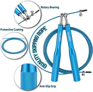Скакалка BisLink, швидкісна скакалка з регульованою довжиною, нековзні ручки для фітнес-тренувань, спалювання жиру, схуднення, для дорослих чоловіків, жінок і дітей (синій)